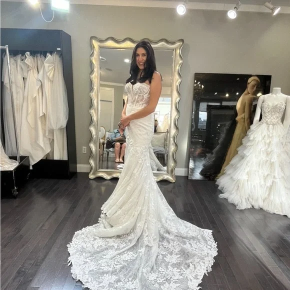 Maggie Sottero Lace Strapless Wedding Dress with Detachable Sleeves - Picture 3 of 6